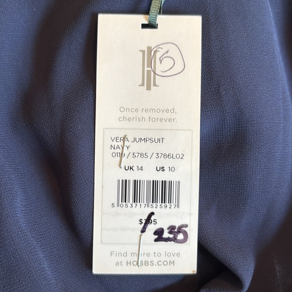 NWT Hobbs Vera long sleeve wide leg jumpsuit in navy blue with wrap tie - Picture 11 of 16